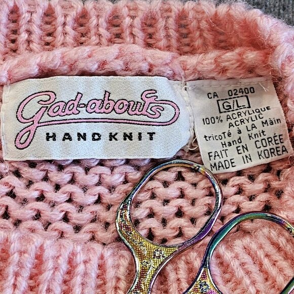 Gad-Abouts Sweater Women L Pink Gray White LS Crewneck Tribal Handknit Y2K VTG - Picture 3 of 13